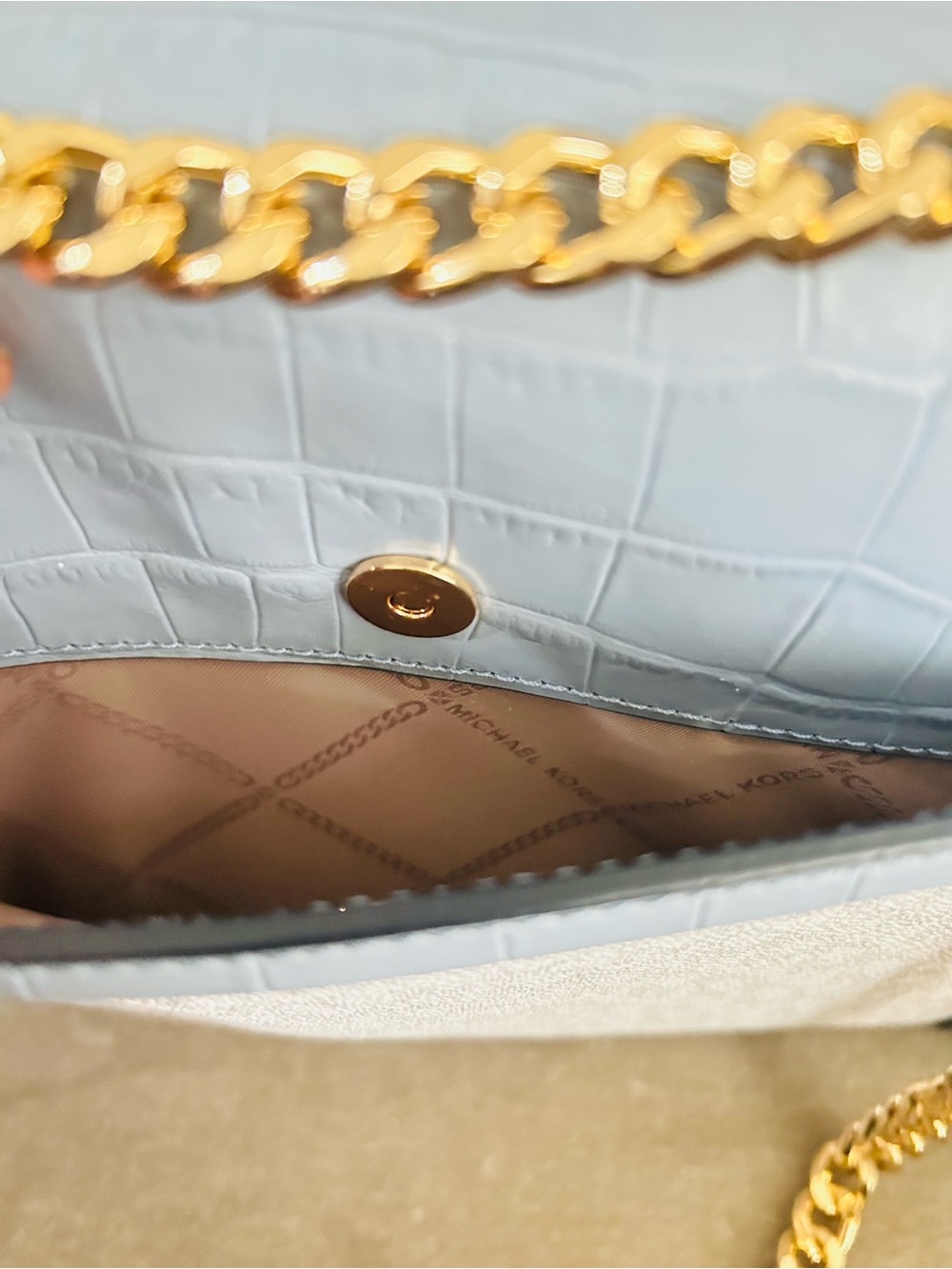 Michael Kors Signature Whitney Bag Croc Pale Blue tricolor Crossbody Shoulder - Picture 8 of 13